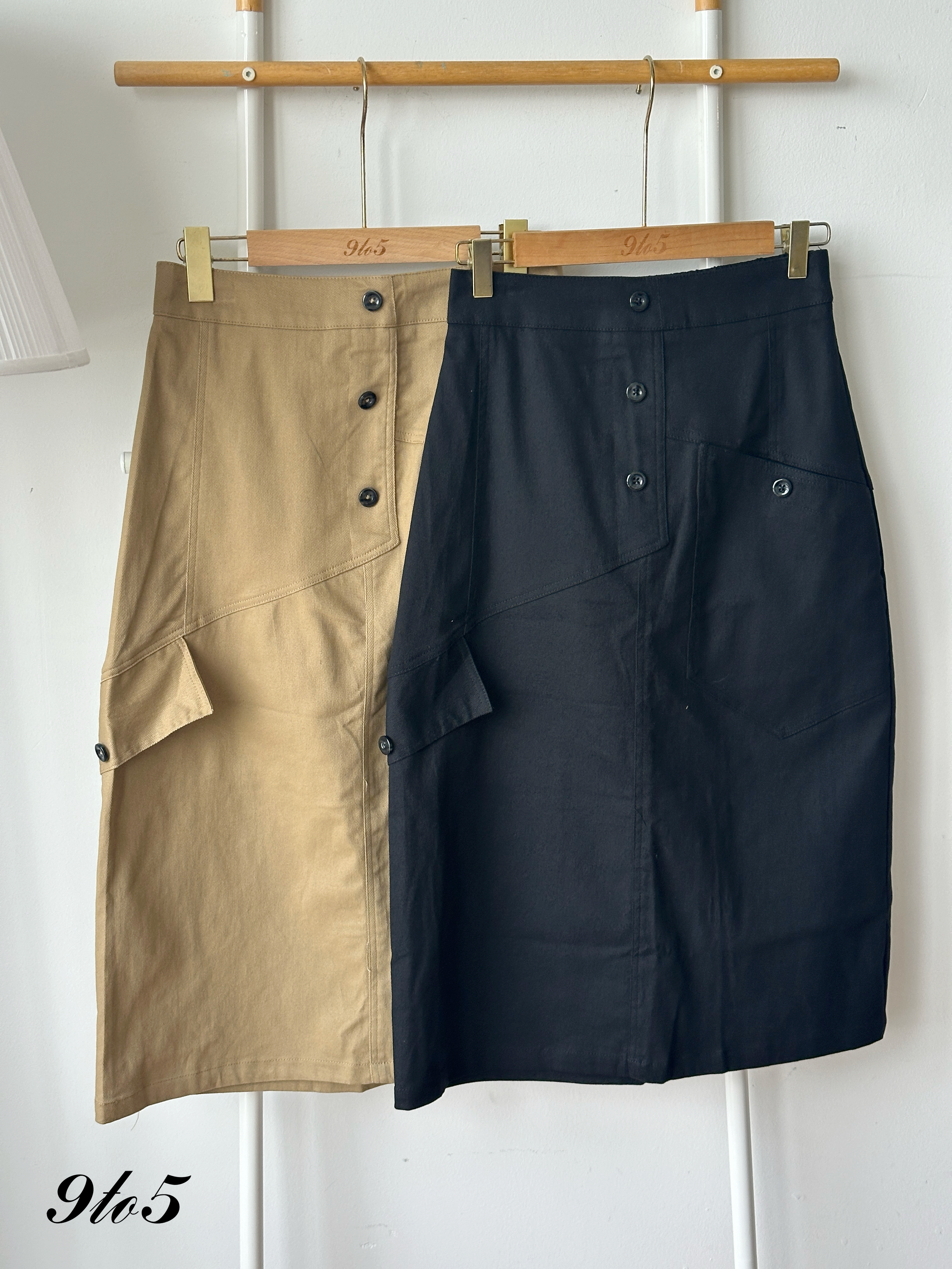 S1933 A Line Long Skirt - Black & Khaki