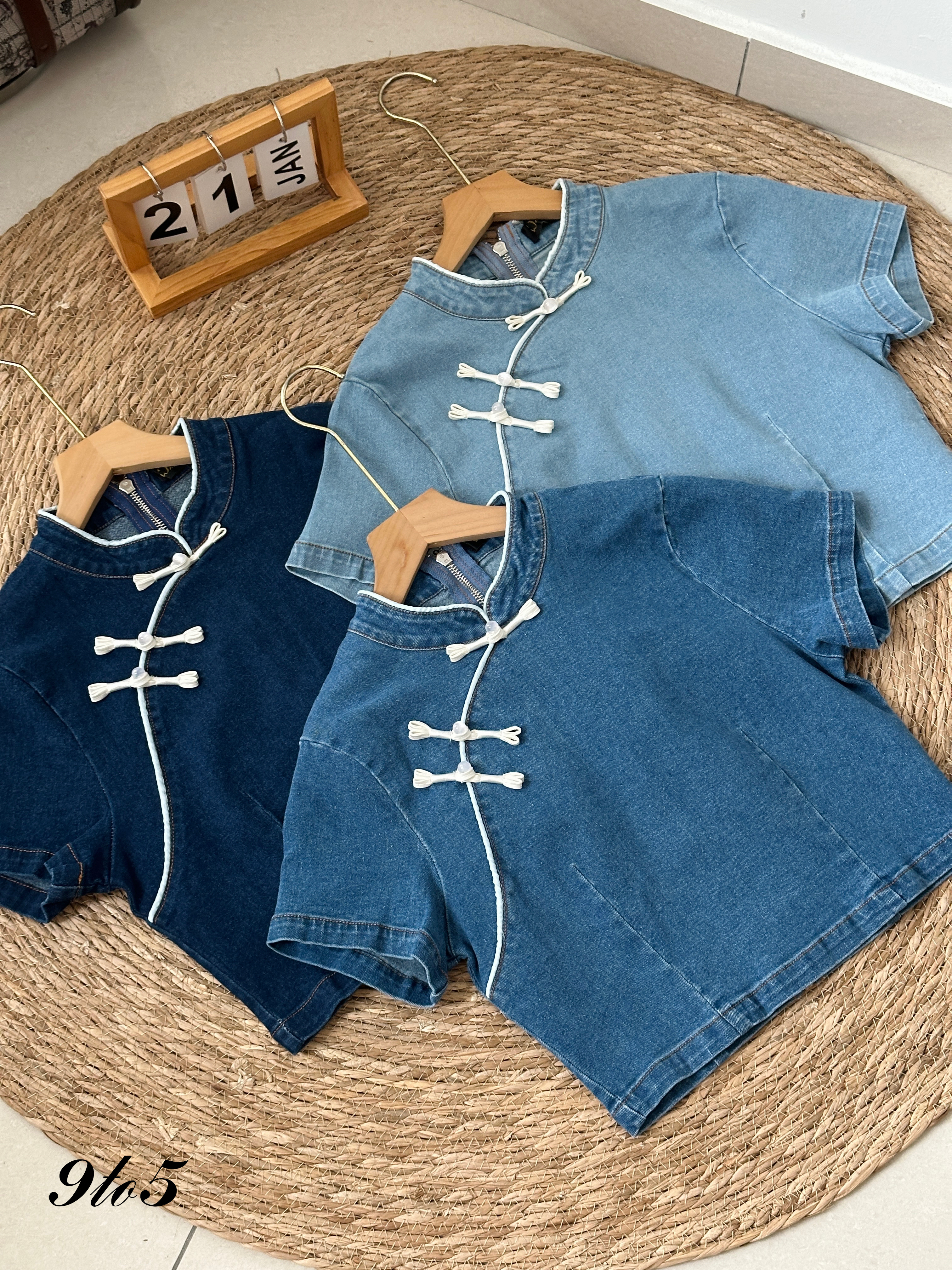 T3921 Denim Cheongsam Crop Top - 3 Colors