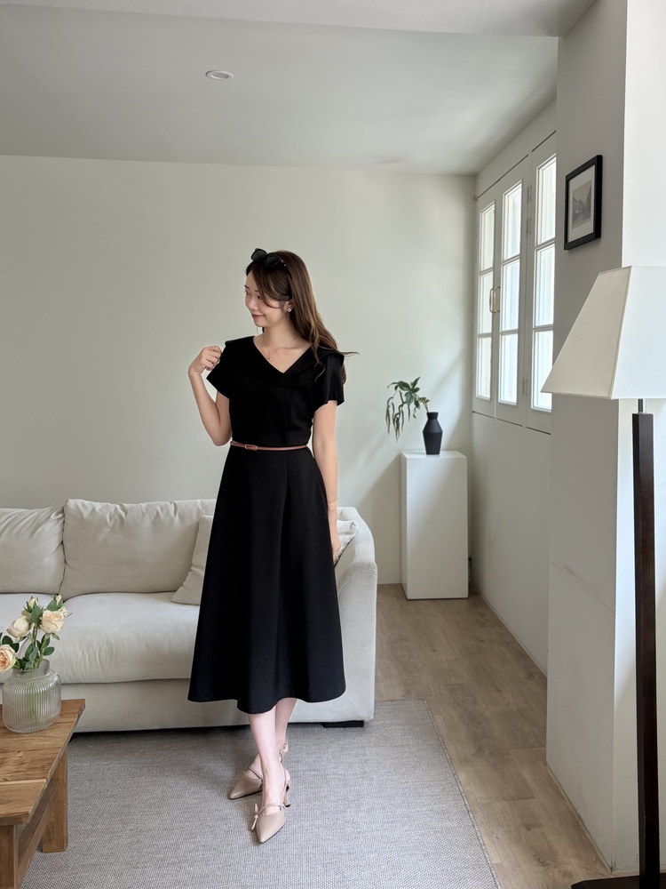 Sailor Collar Belted Dress (Black)