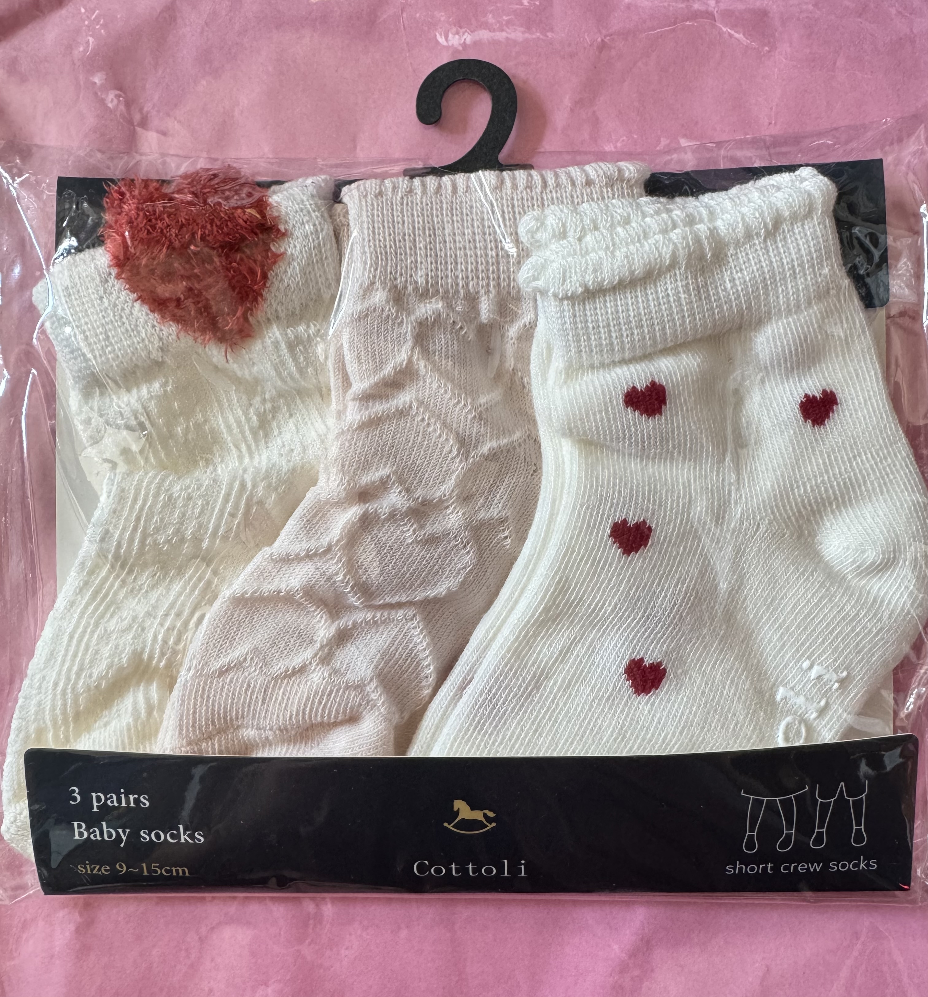 現貨🇯🇵日本連線直送🇯🇵Cottoli愛心圖案嬰兒襪三足組