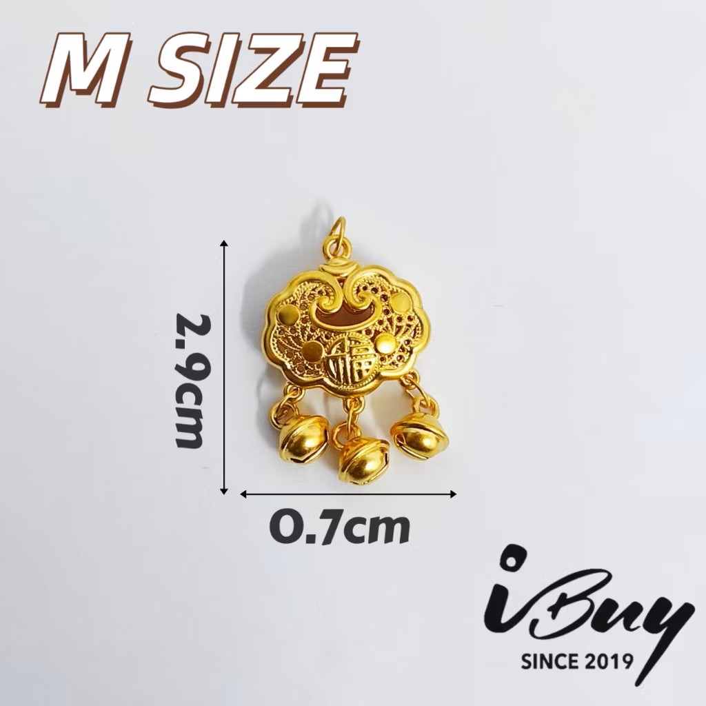 999 GOLD FU CHARACTER PEACE LOCK PENDANT 福字平安锁吊坠 S/M/L