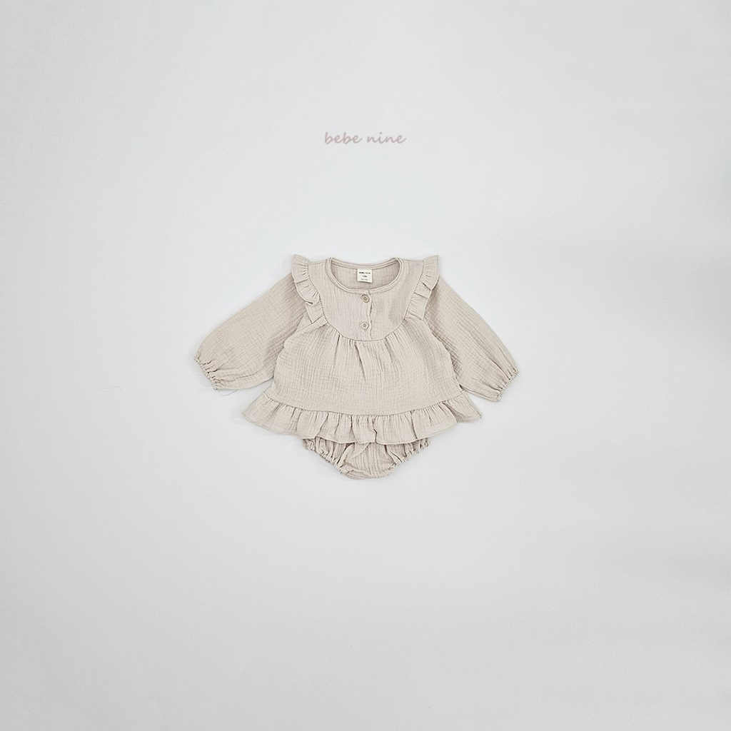 🌸預訂 韓國直送🌸🇰🇷Bebenine兩色荷葉花邊棉紗長袖上衣燈籠褲套裝