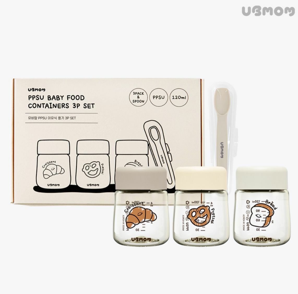 UBMOM PPSU 嬰兒輔食容器 3P SET (120ml 容器 3P + 輔食湯匙