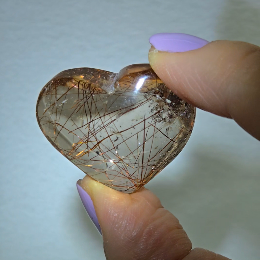 Copper rutilated smoky quartz heart - RT768