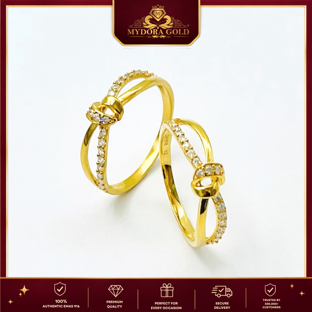 MYDORA Cincin Batu CZ Spinner Knot l EMAS 916/22K