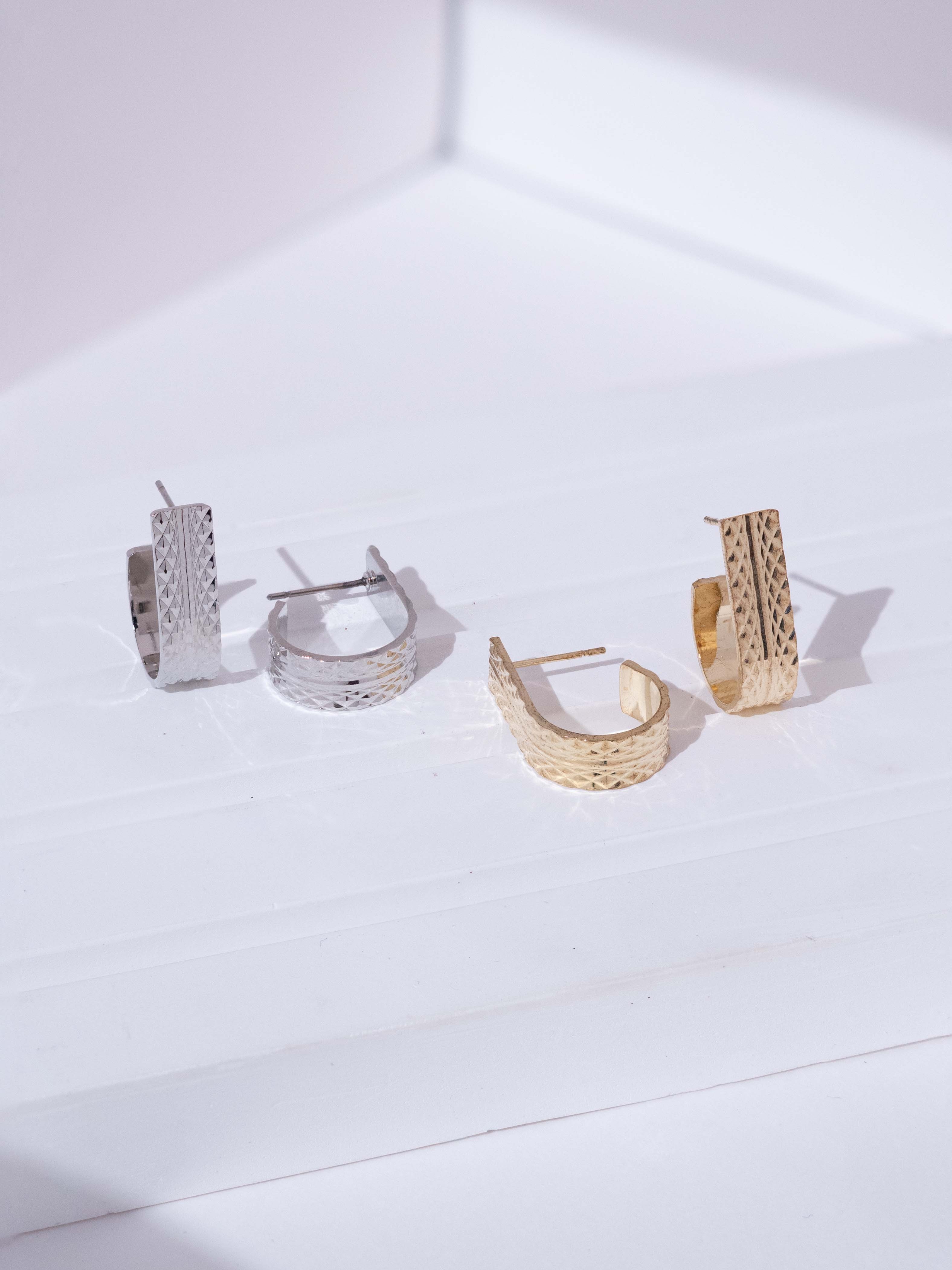 Hammered Huggie Hoops Stud Earrings