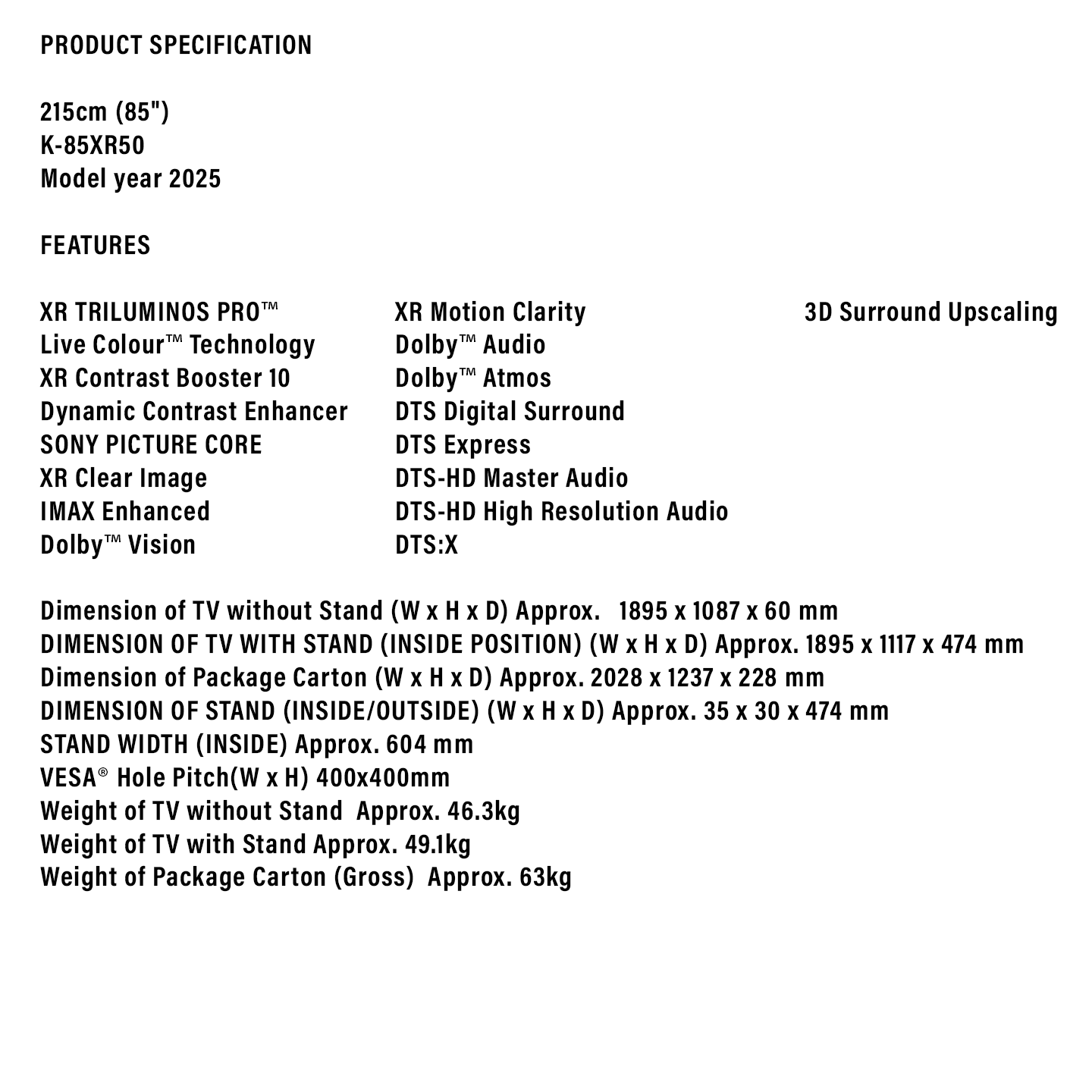 Sony 85" 4K HDR Google TV (K-85XR50)