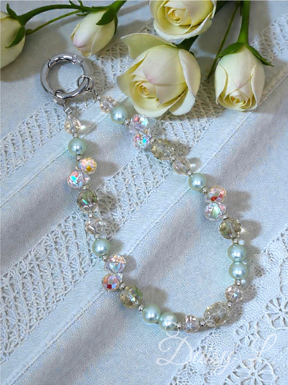 淺綠色水晶手機掛繩