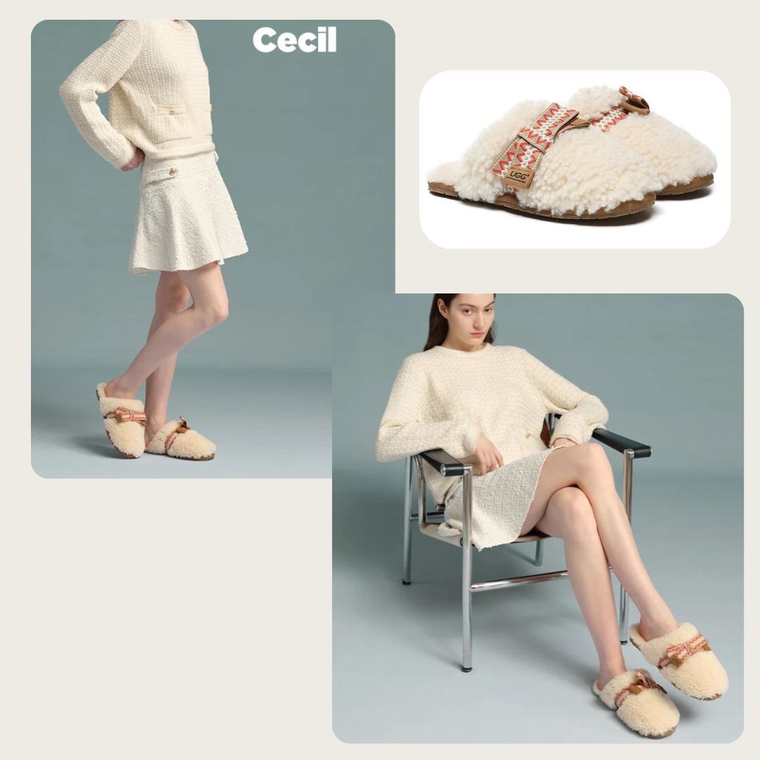 UGG 羊皮羊毛蝴蝶結 Cecil拖鞋