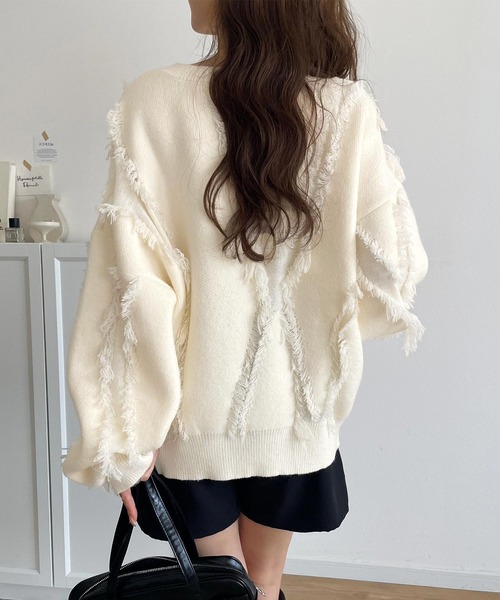 不規則流蘇拼色針織上衣【JT019】