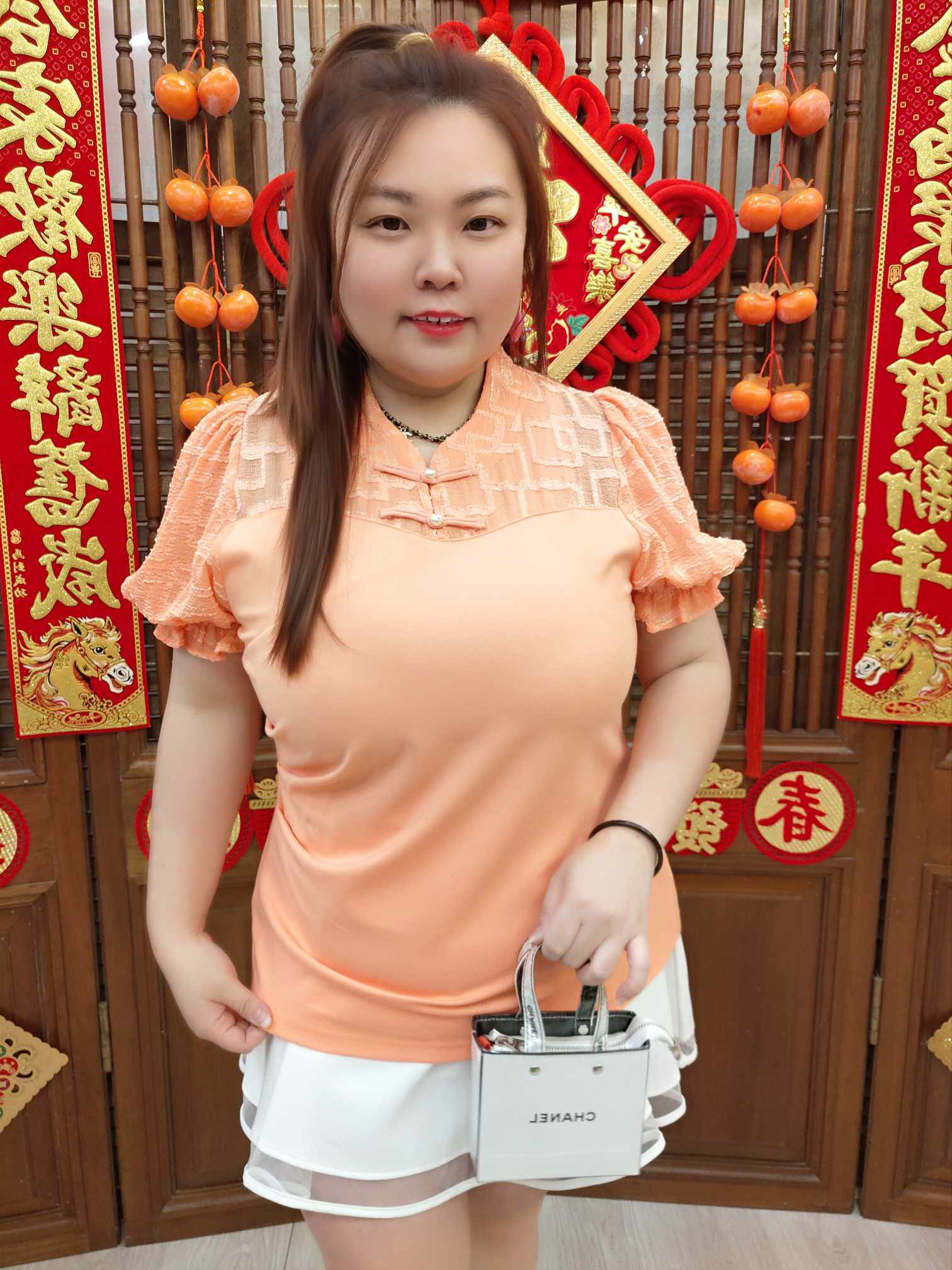 NJB06 BE#281926 珍珠扣网纱袖上衣