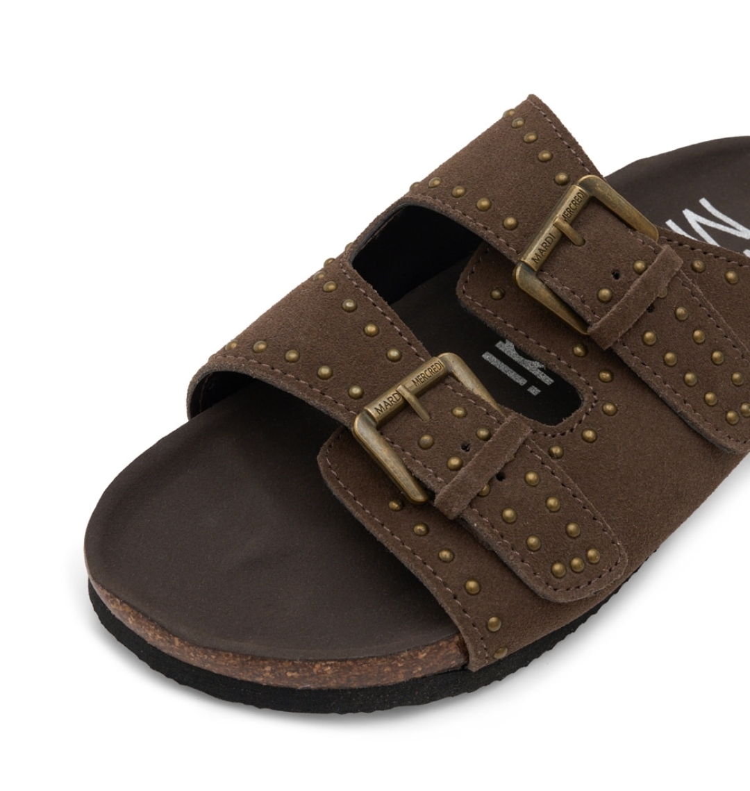 Mardi MercrediSuede Double Strap Buckle Stud Slides 🤎
