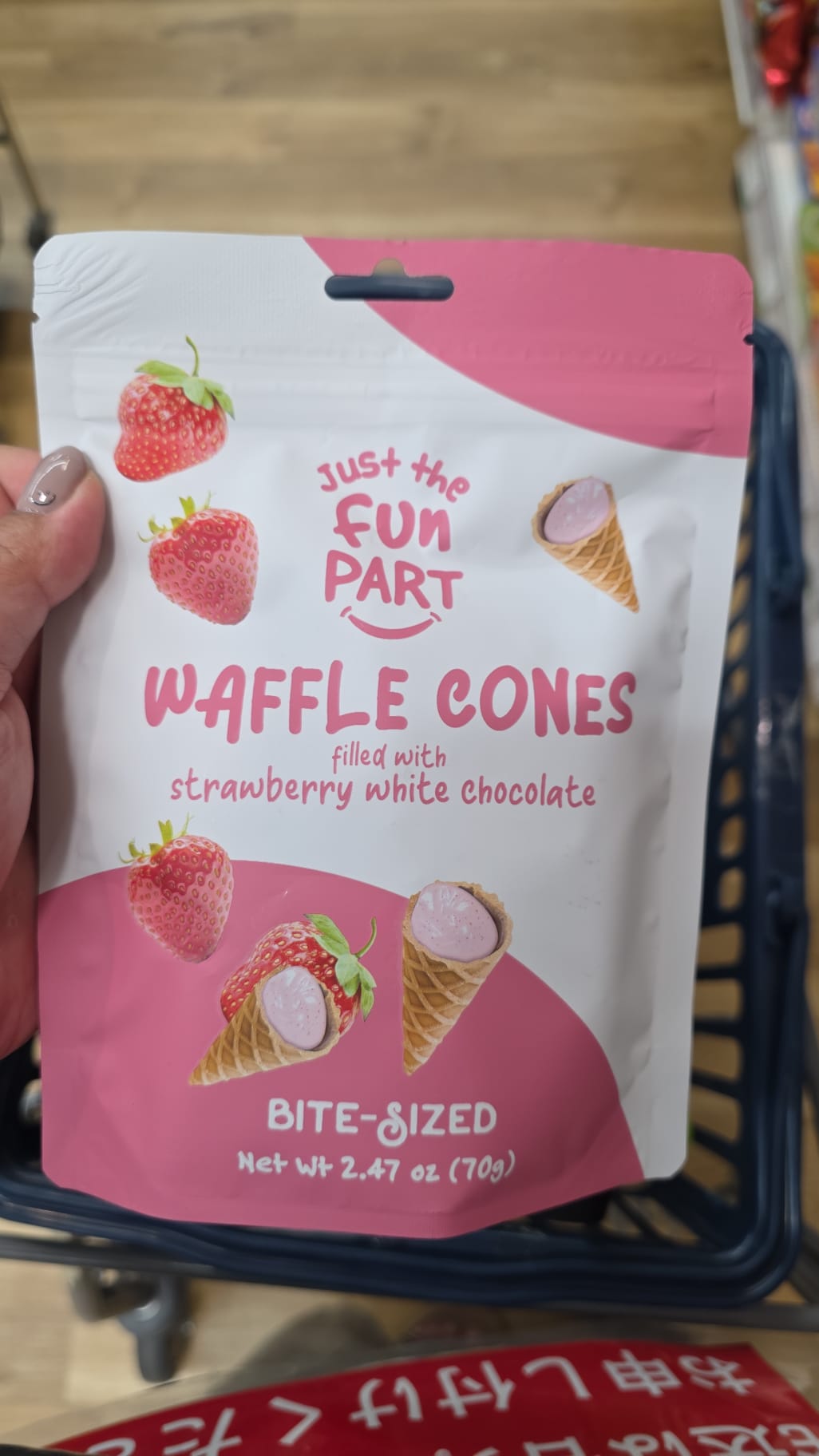 waffle cones filled with milk strawberry white chocolate