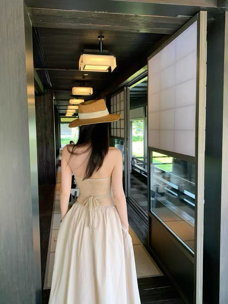 4561 Lace-Up Backless Dress"法式浪漫蕾丝抹胸长裙"