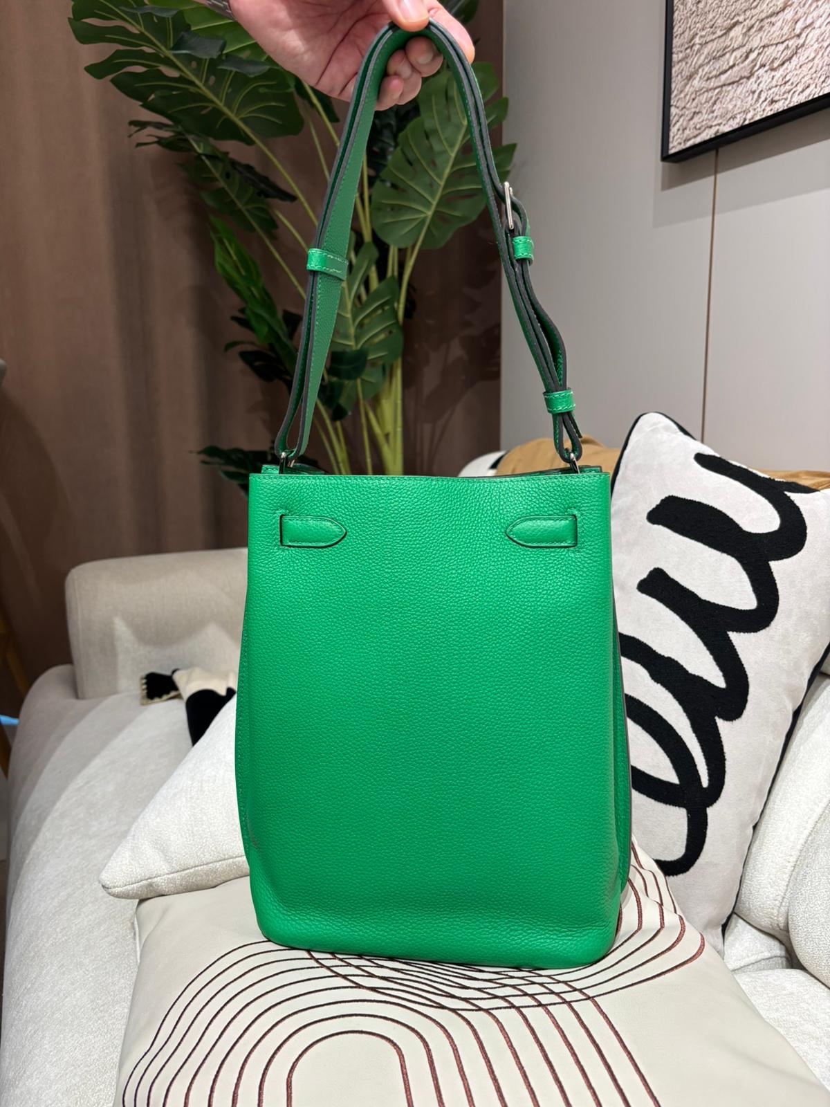 Hermes So Kelly 22 Stamp X 竹子綠銀扣Bamboo TC牛皮 100%Authentic, 98%New ✅Dust bag✅Box