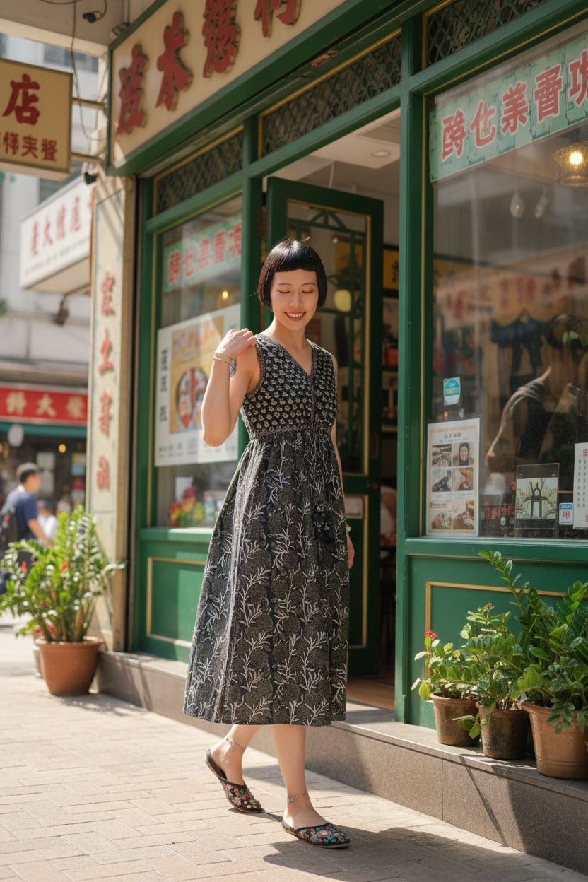 1623 Black Hyangeas V-Neck Sleeveless OP 39"