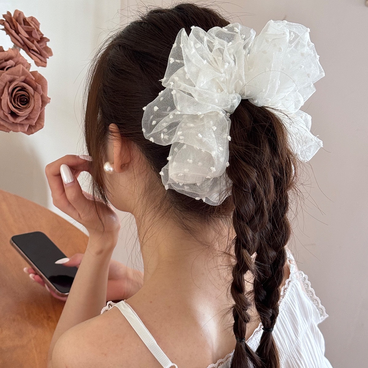 复古刺绣点点网纱大肠发圈｜Vintage Embroidered Tulle Scrunchie