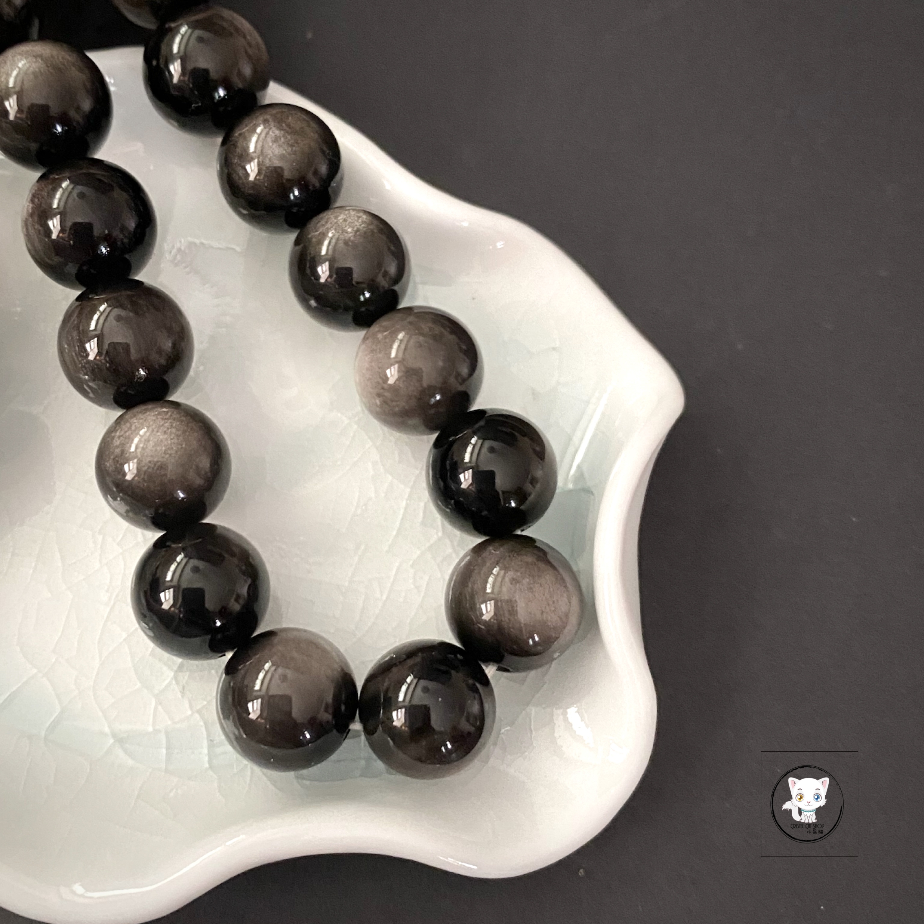 天然銀曜石手鏈 12mm