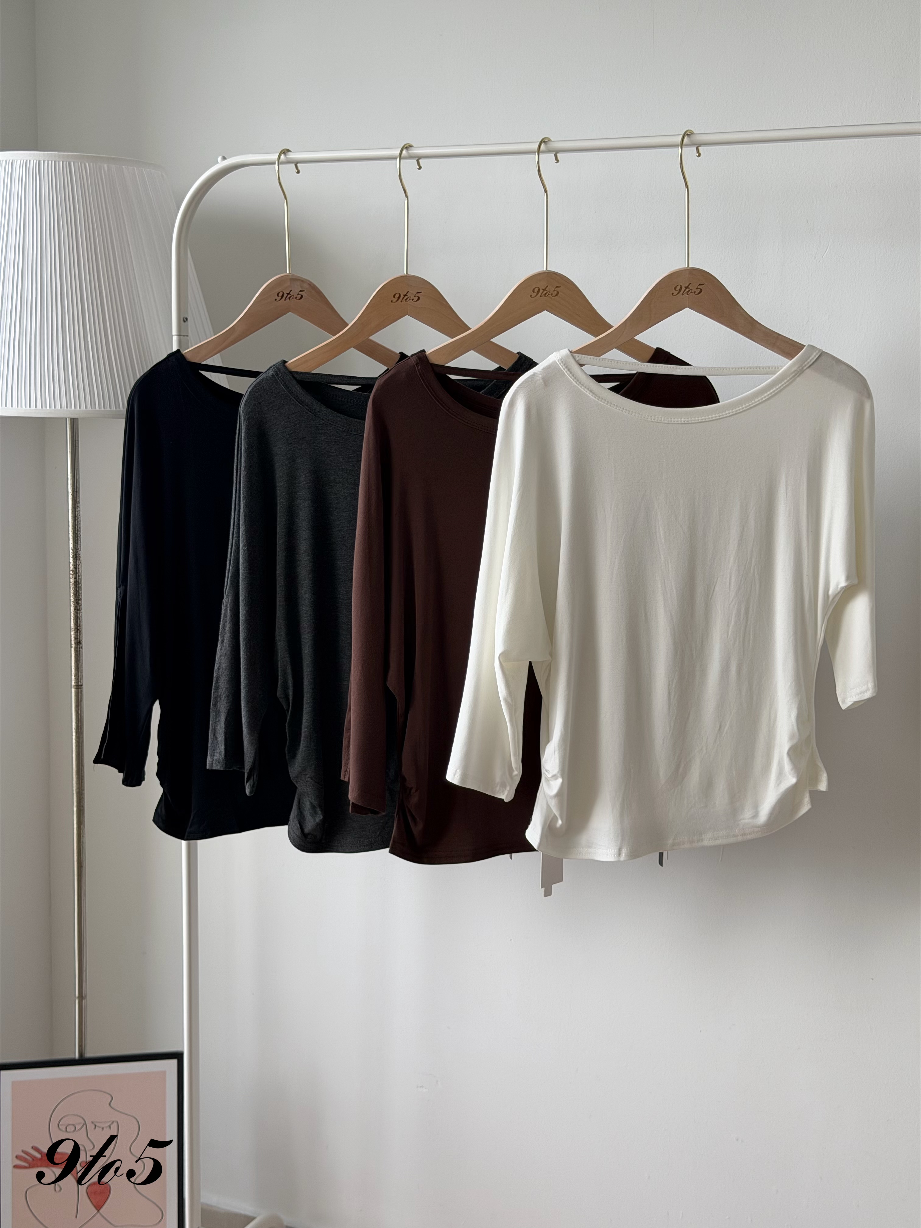 T4541 Irregular Sleeve Side Ruched Top - 4 Colors 