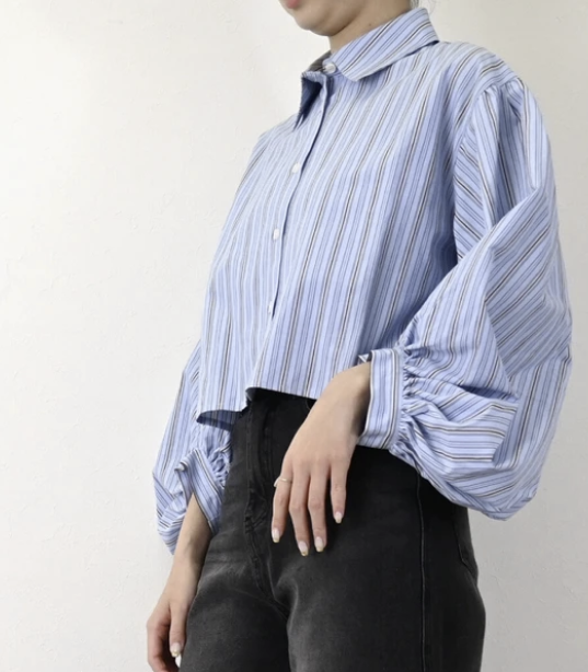 多比條紋蓬袖襯衫 - 2026 流行穿搭  長䄂襯衫 春夏時尚穿搭 柔軟舒適 日常穿搭 易於配搭 日本直送   #JP-I-260030