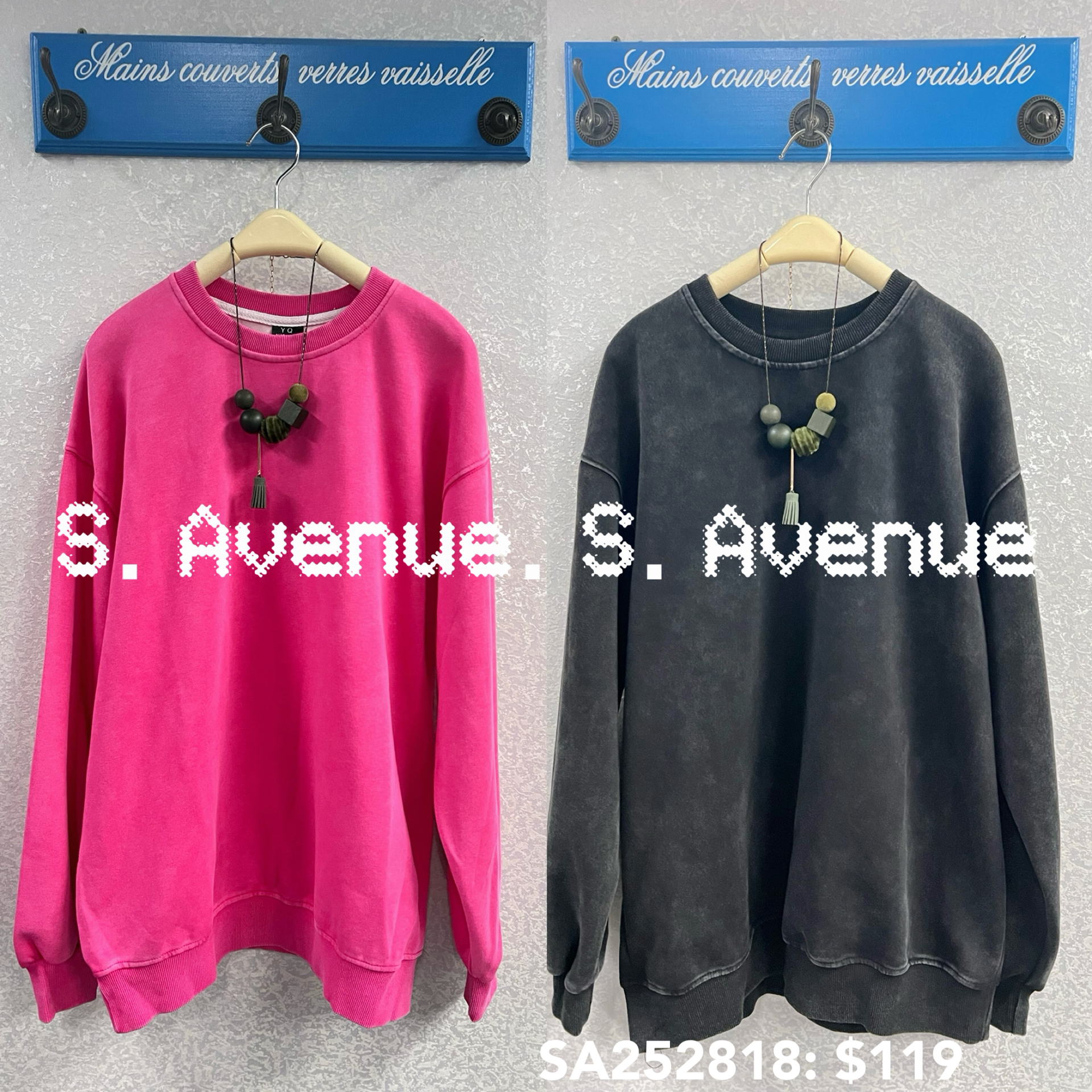 SA252818: 長袖長身洗水棉鬆身衞衣