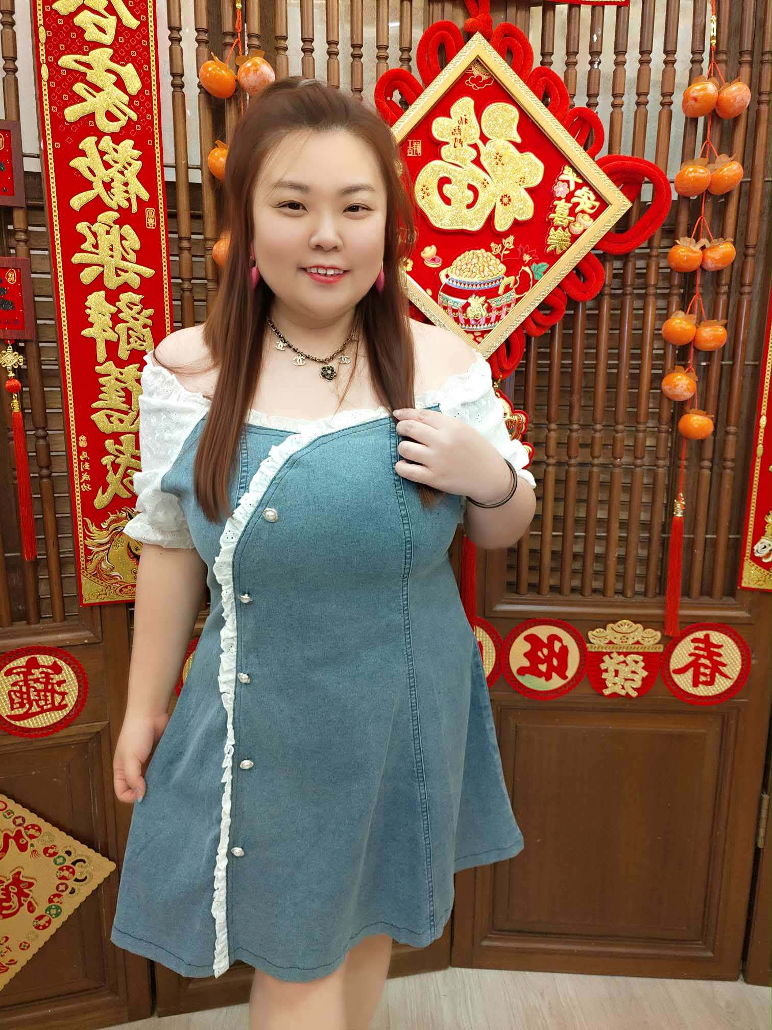 NJC04 TW#5181 蕾丝拼接牛仔连衣裙