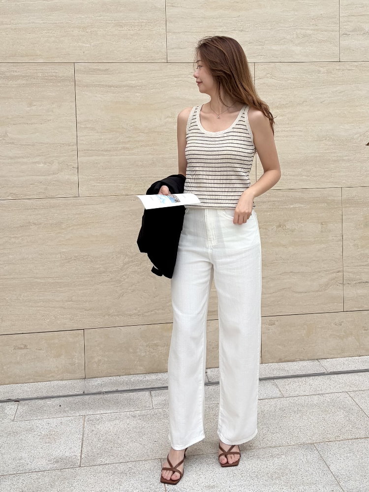 Linen Striped Tank Top (Oat)