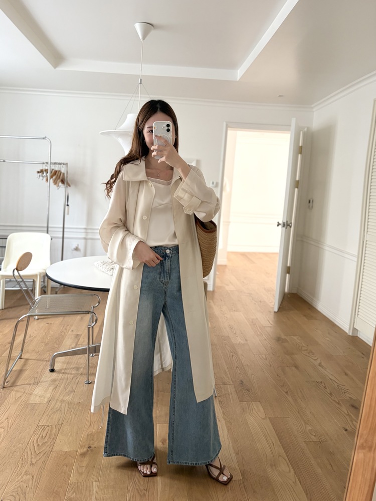 Silky Belted Trench Coat (Ivory)