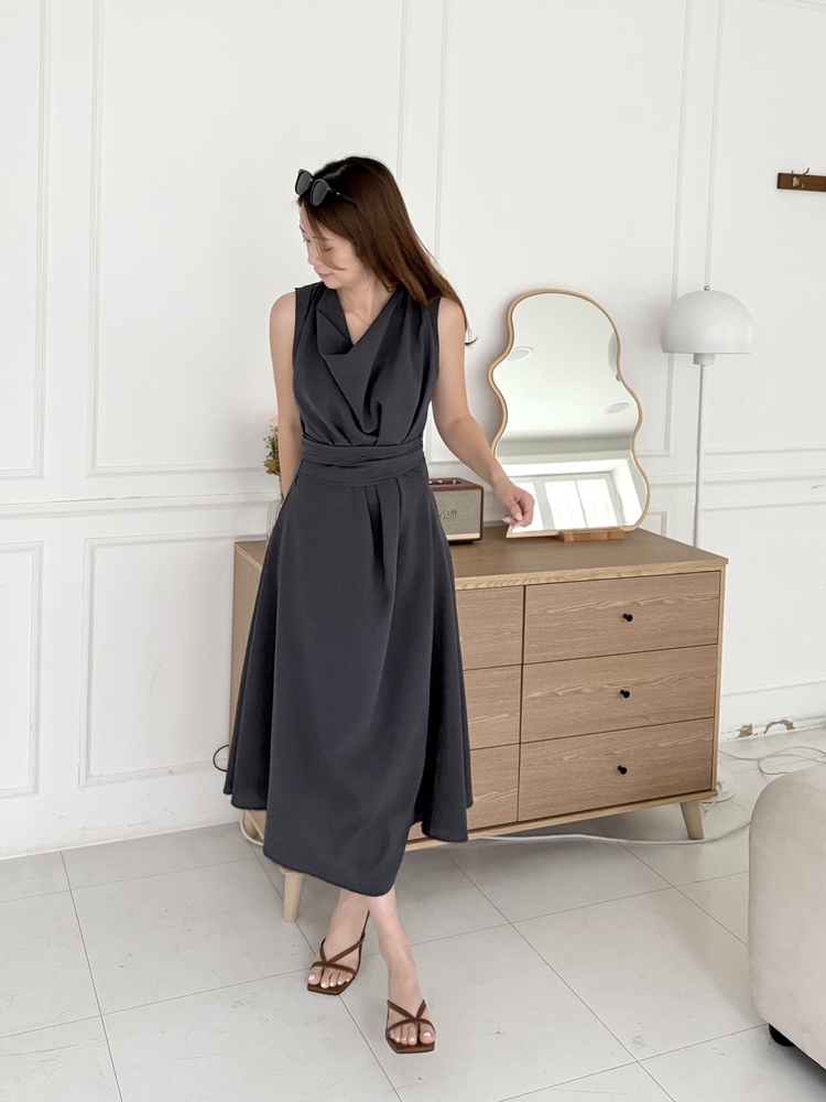 Athena Drape Dress (Charcoal)