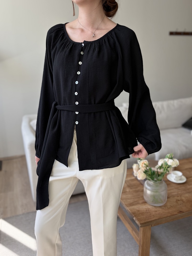 Eloise Tie-Neck Blouse (Black)