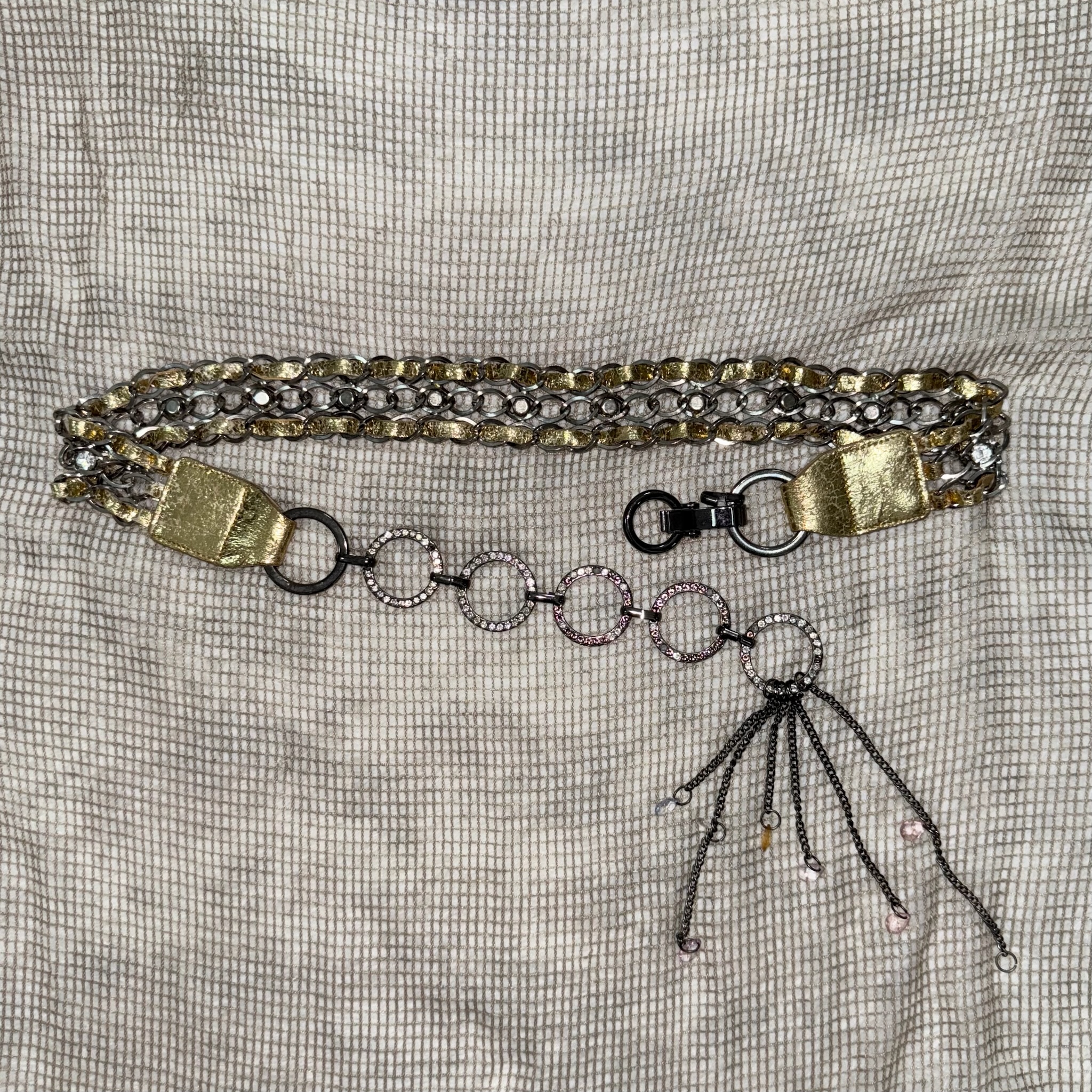 Vintage Braided Mixed-Metal Chain O-Ring Fringe Belt