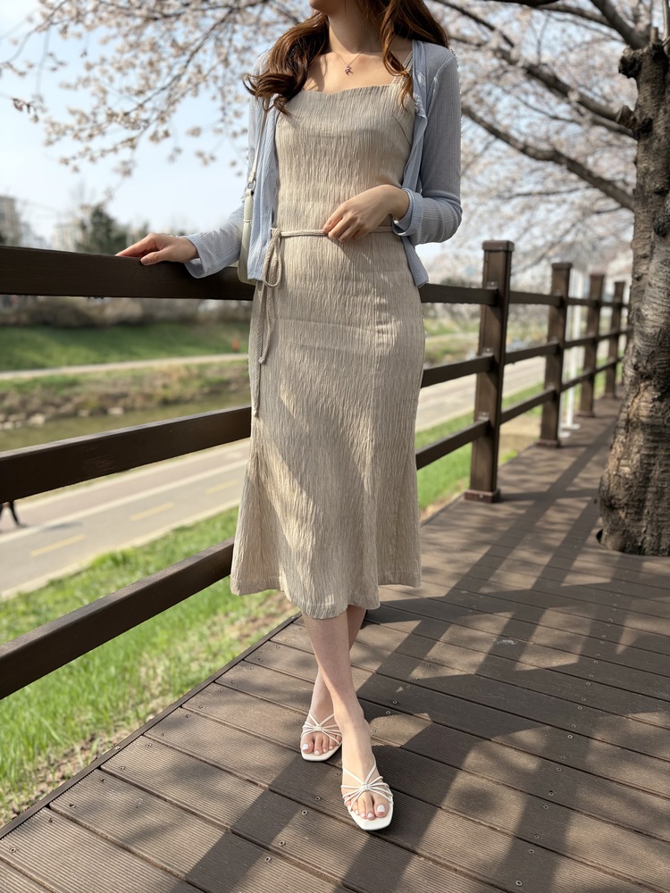 Romance Slim Cami Dress (Beige)