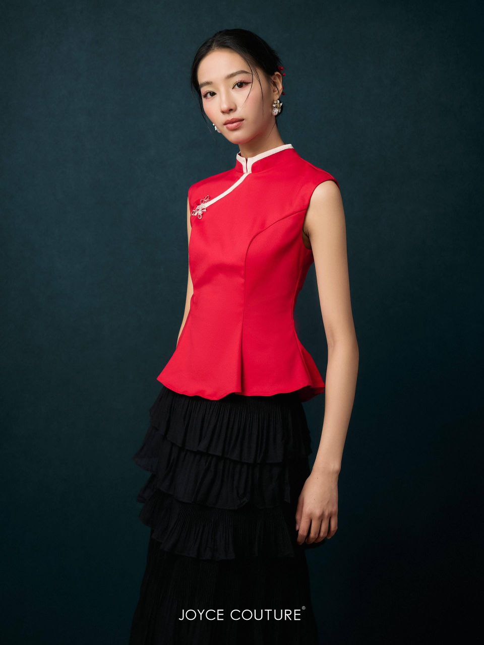 红色出袖显瘦旗袍上衣 T0760