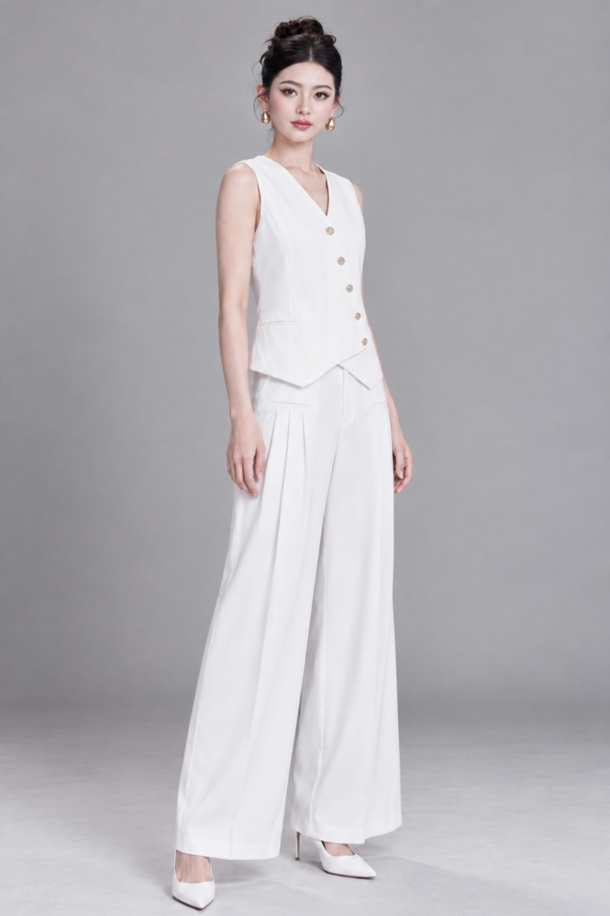 210603+210603-1 Asymmetric Button Vest & Wide-Leg Pants Set