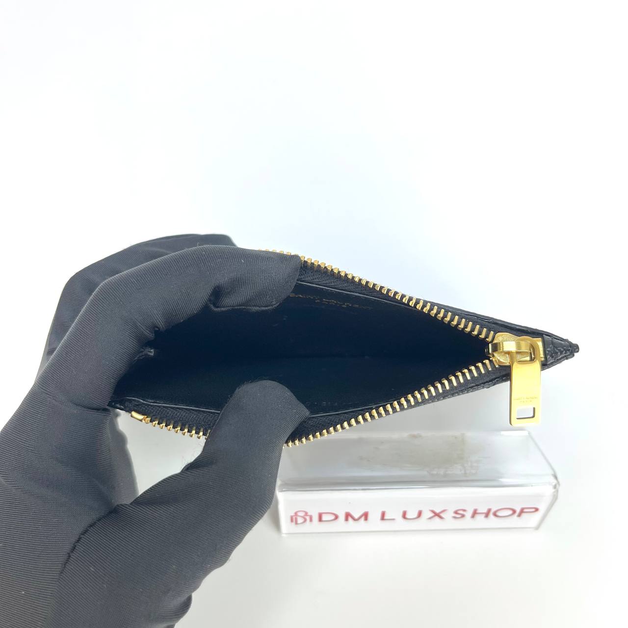 YSL Black Cassandre Matelasse Fragments Card Case GHW