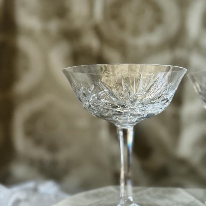 Pair of Vintage Hand-Cut Crystal Champagne Coupes with Pinwheel Pattern (MT2382)