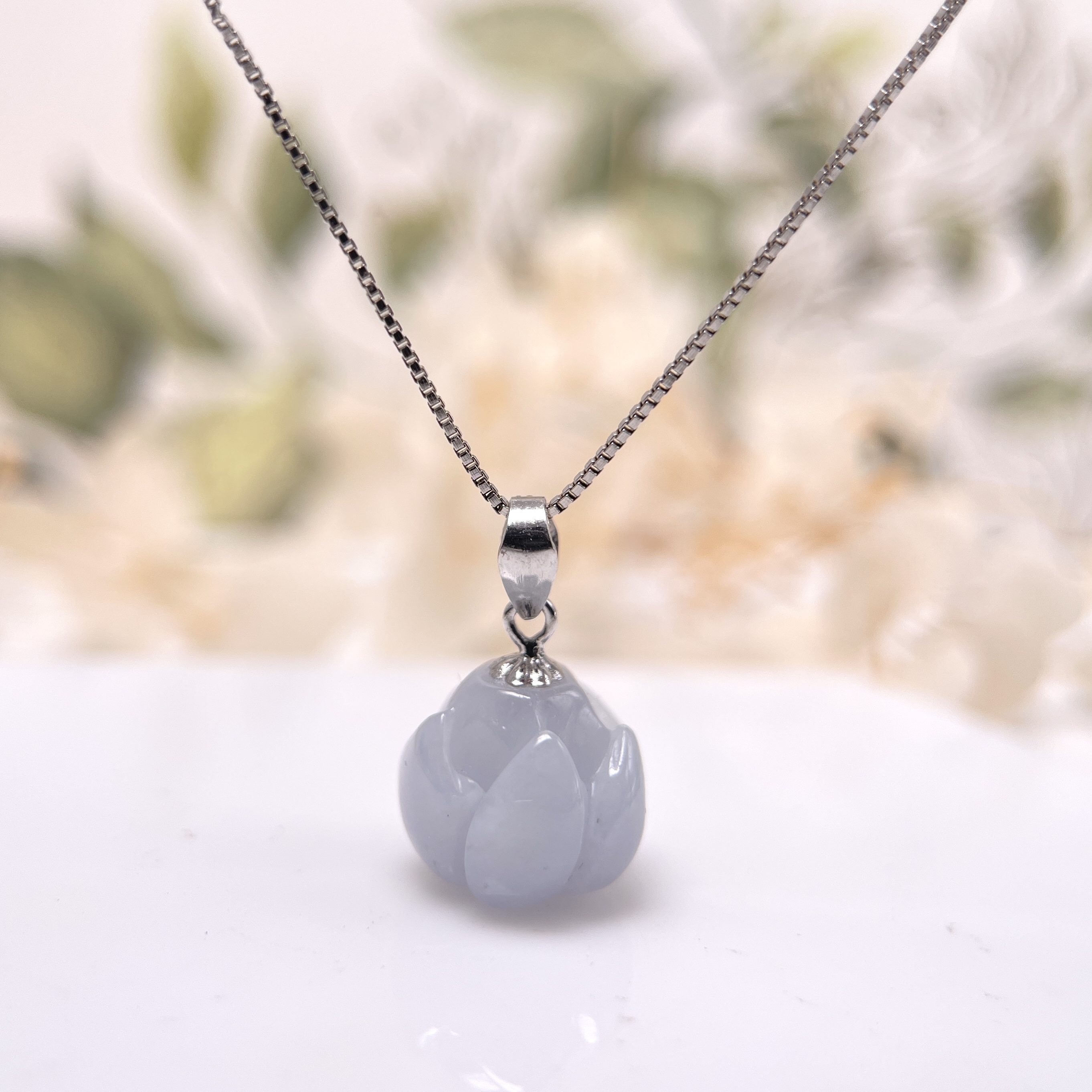 FBG26-H03 淡紫色立體蓮花純銀吊墜 (不含鏈)