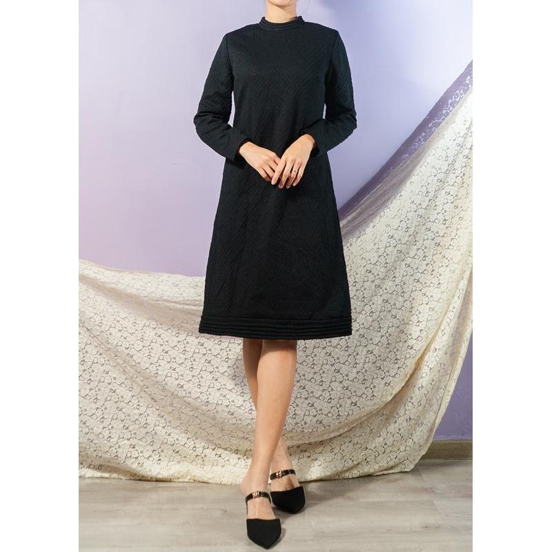 Vintage C.a. 1960s Knitted with Texture Little Black Dress / 60s MOD Winter Shift Dress(BG050)