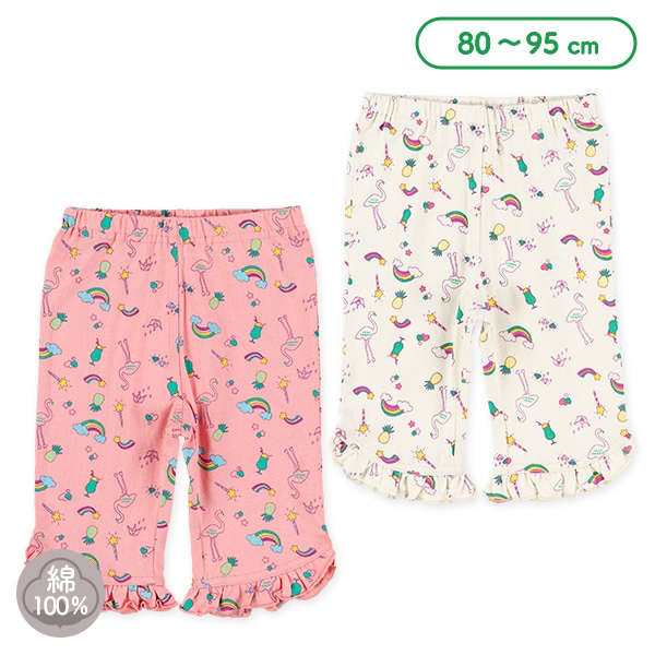 🇯🇵預訂 日本直送🇯🇵兩色火烈鳥滿印荷葉邊純棉半截打底褲
