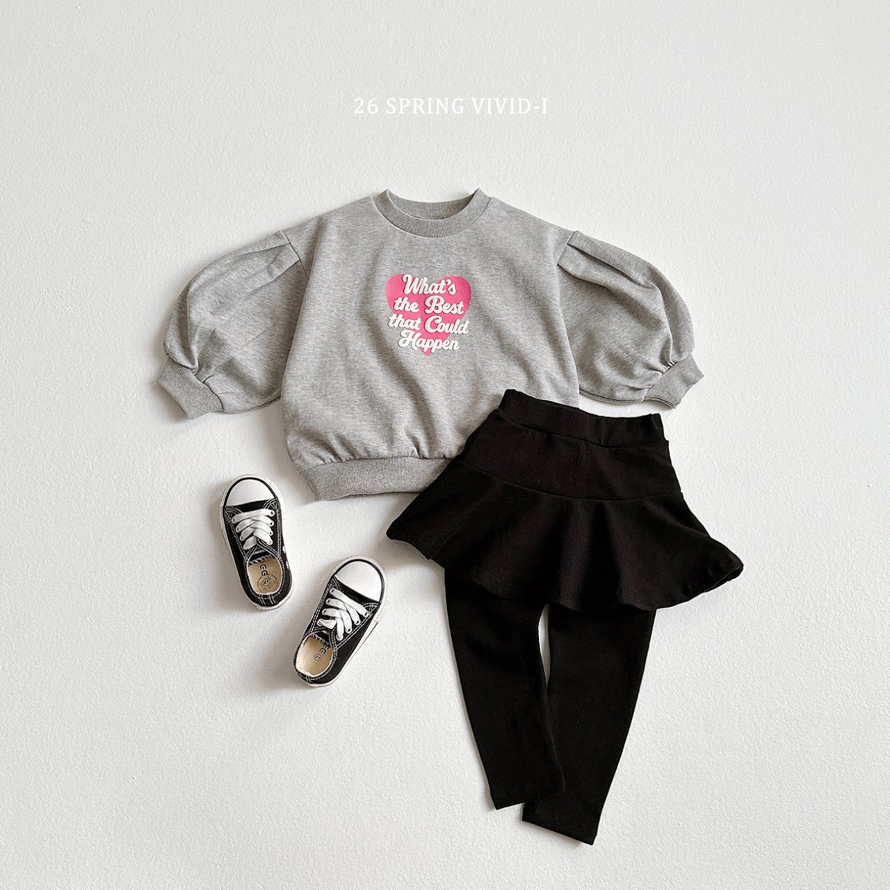 🌸預訂 韓國直送🌸🇰🇷VIVIDI三色立體英文愛心印花寬鬆泡泡袖衛衣