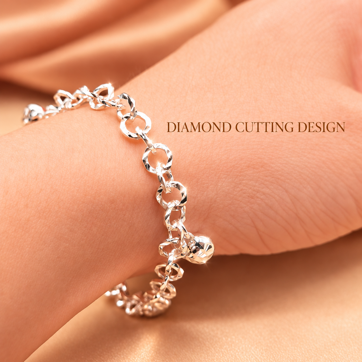 LB2255 Diamond Cut Heart Beads Chain Bracelet