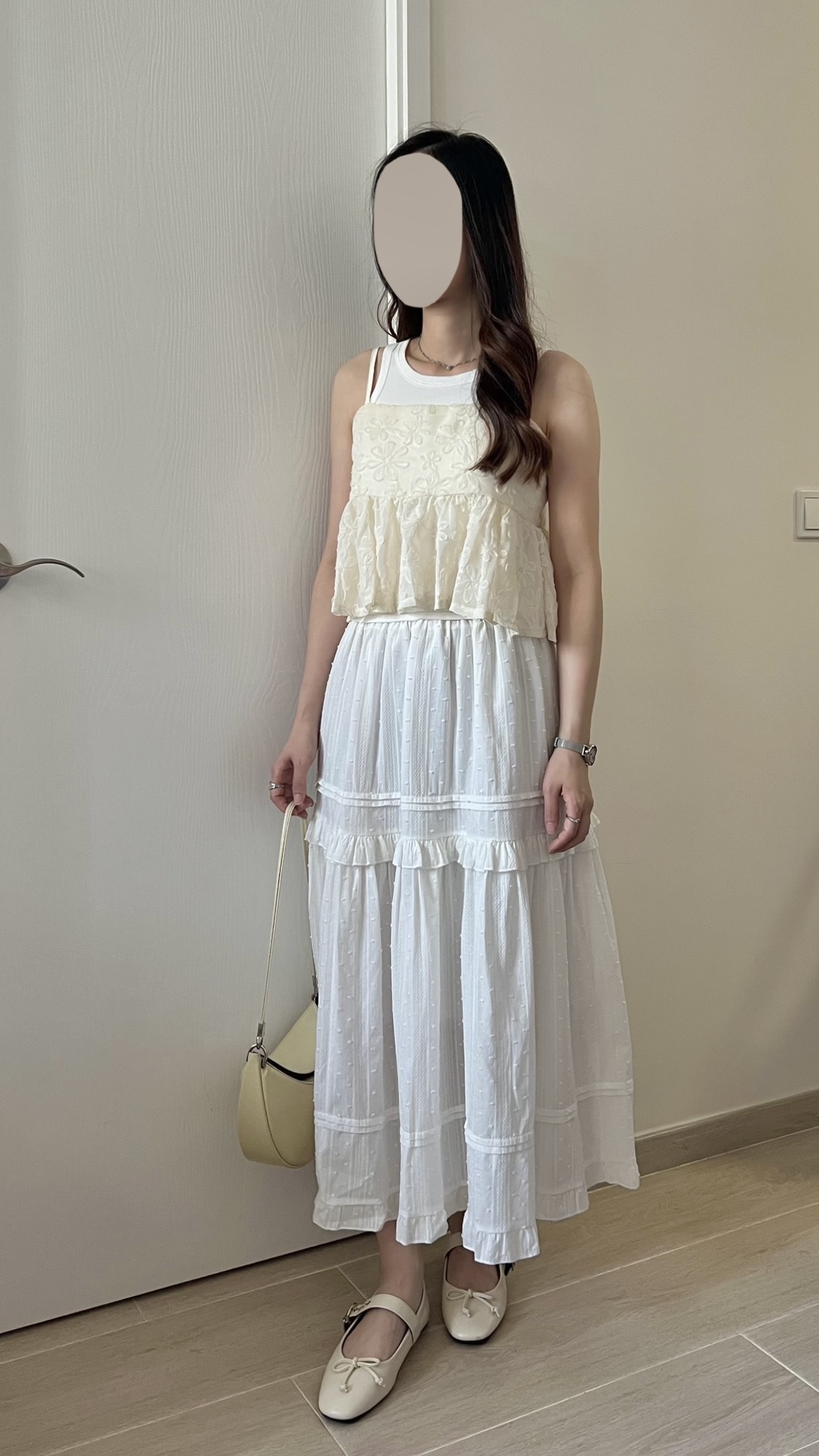 甜價仙氣花花兩穿吊帶背心 杏色