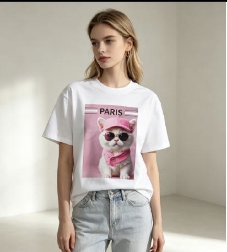 [訂購］ M072 Pink Cap Sunglass White Kitten Tee