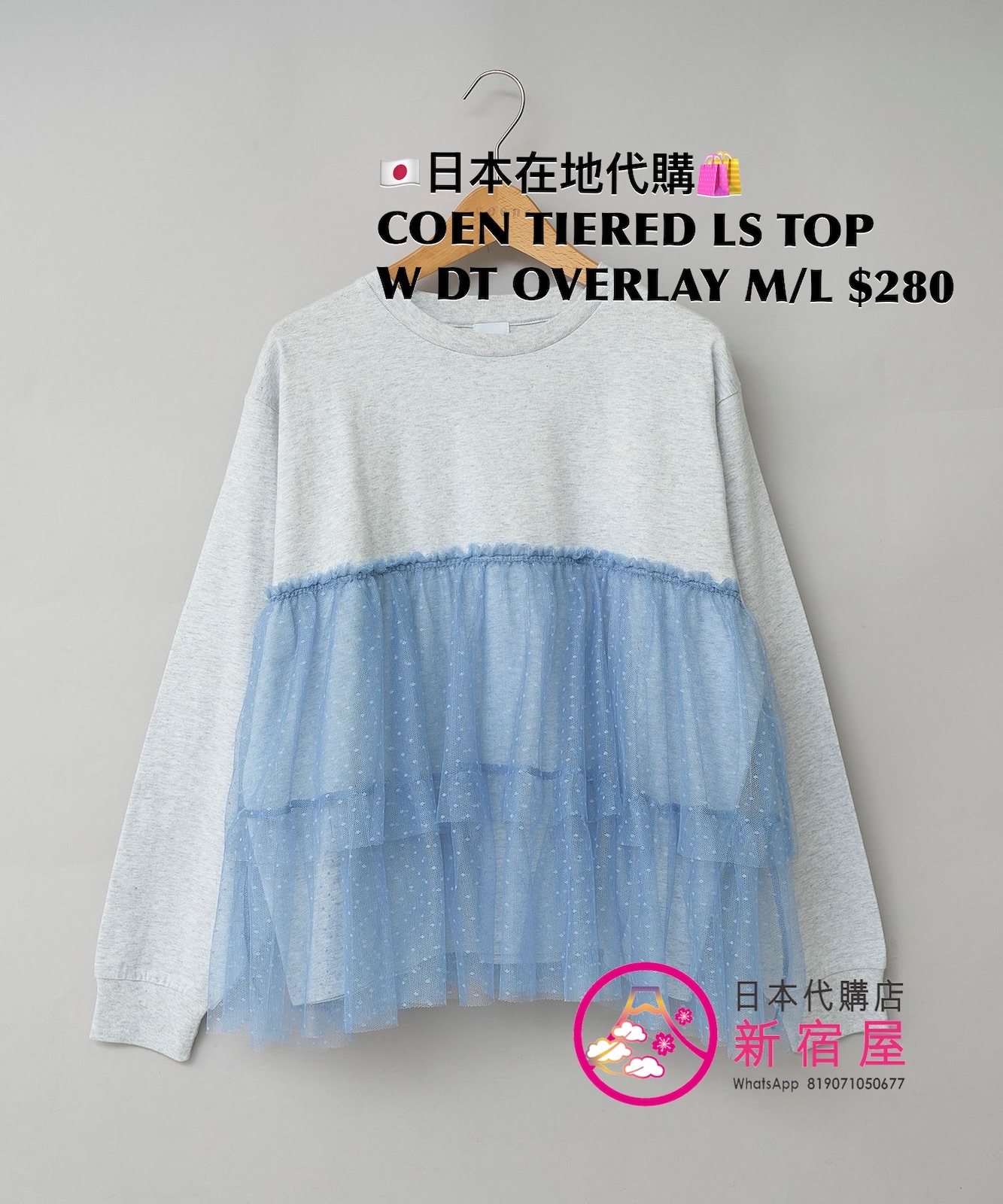 COEN TIERED LONG SLEEVE TOP WITH DOT TULLE OVERLAY 