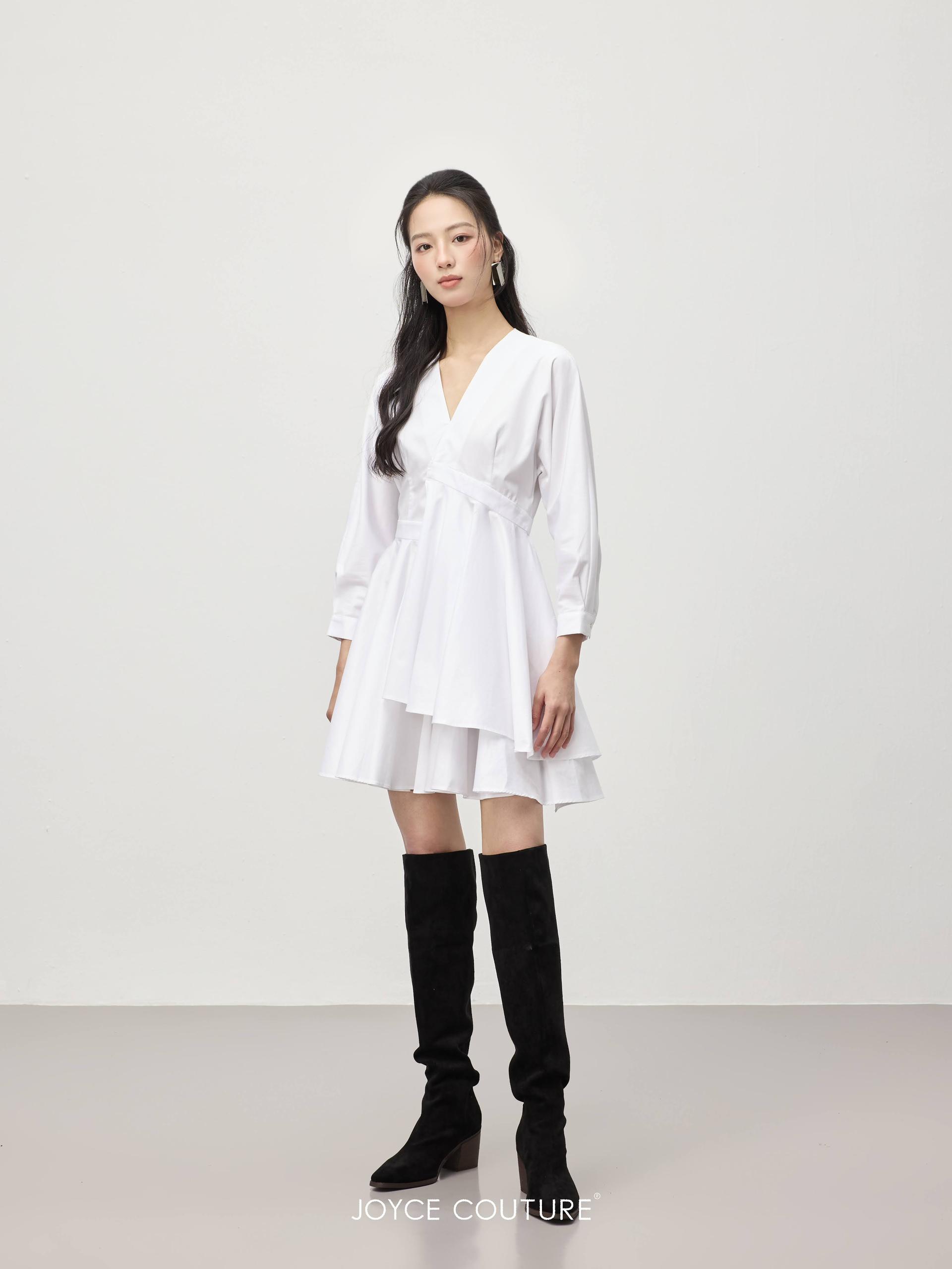 独家V领长袖连身裙 D0358