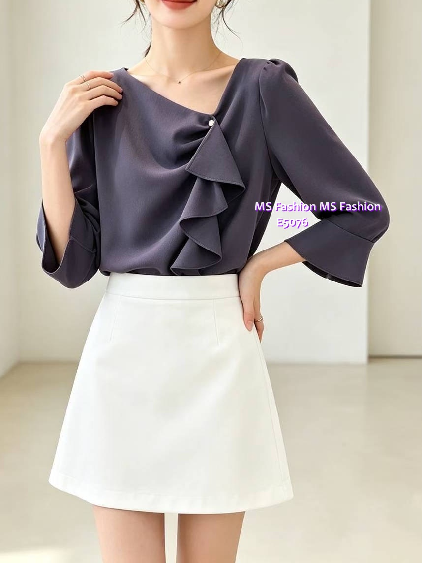 E5076 靚料V領ruffle top