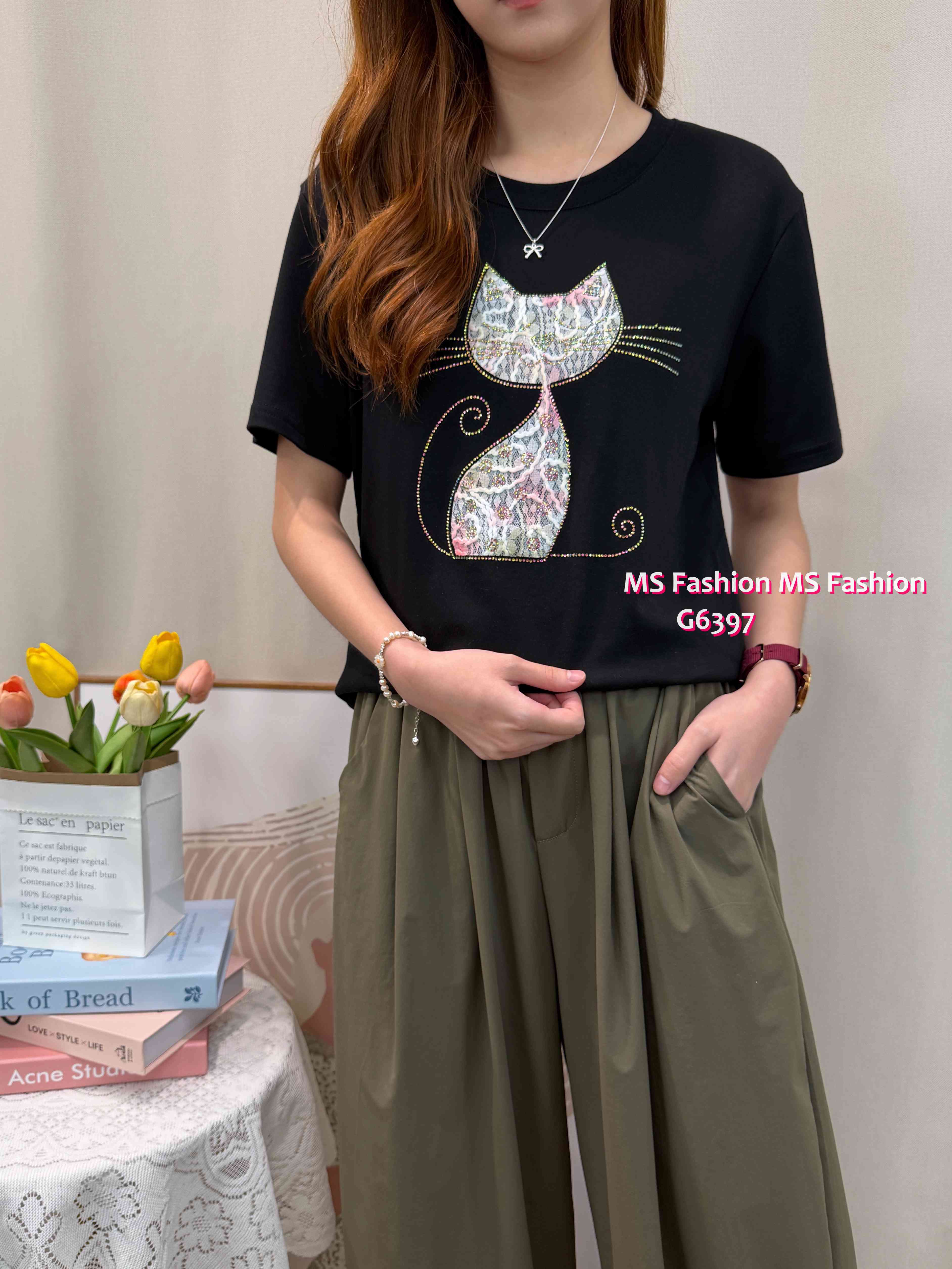G6397 lace貓瞄tee