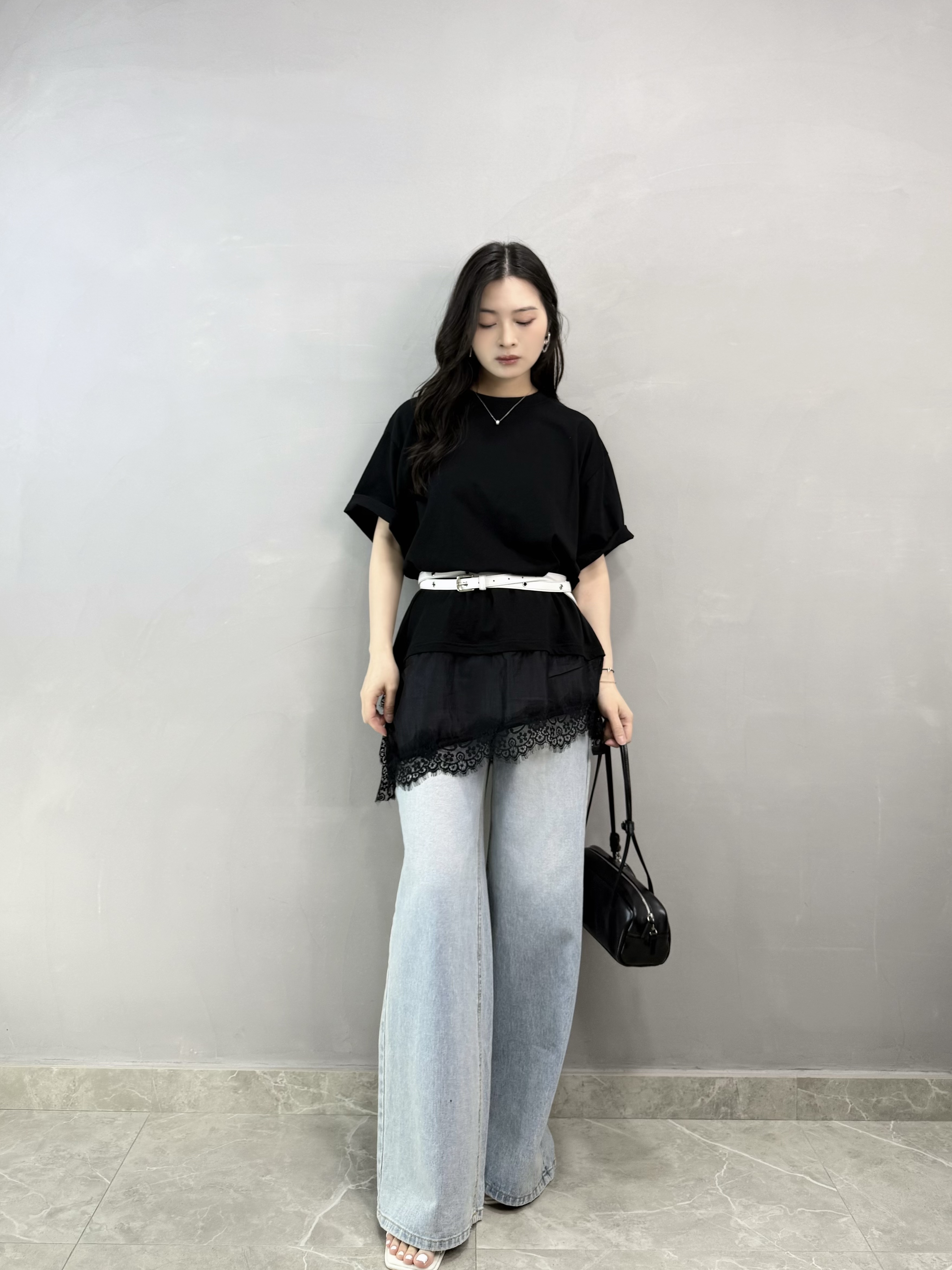 L86 拼Lace開叉Tee