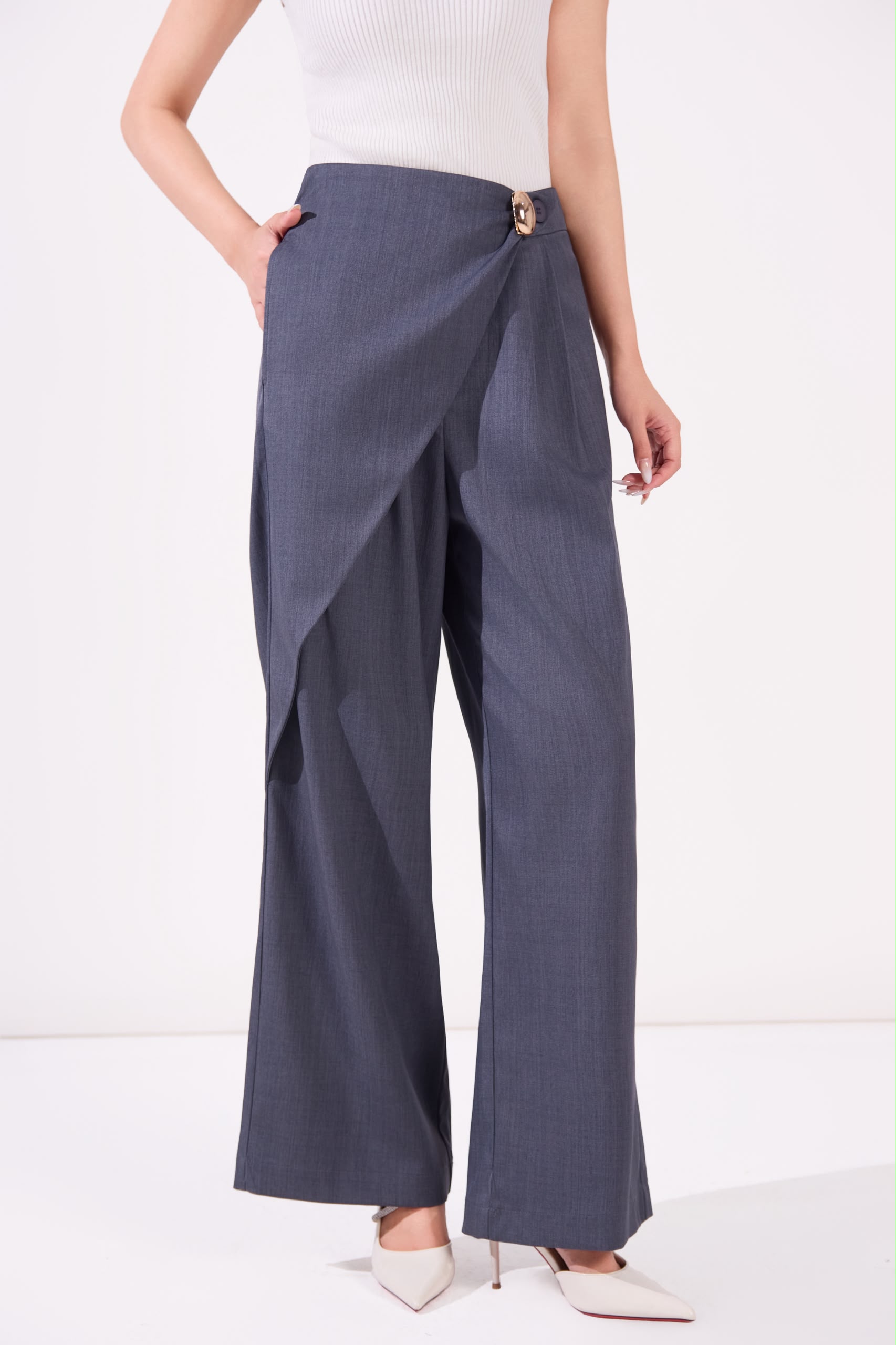 13241340 Asymmetrical Wrap Wide-Leg Pants