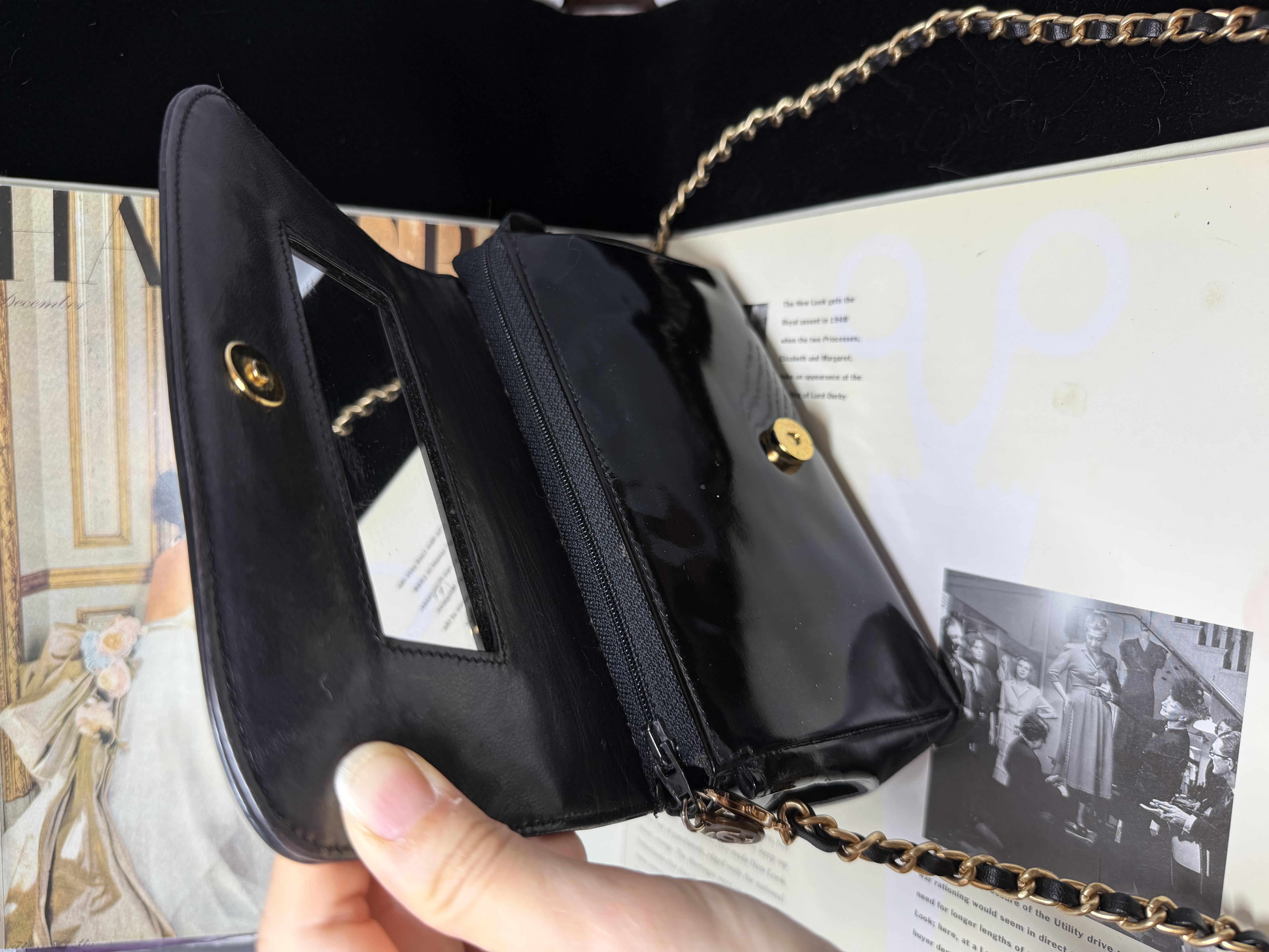 vintage chanel black patent leather vanity